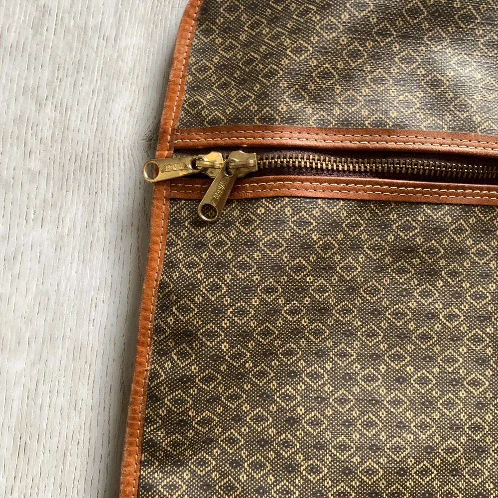 Vtg WBC Monogram‎ Garment Bag Travel Suit Cover Luggage Brown Jacquard